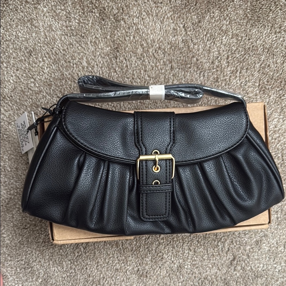 ASOS Black and Gold Shoulder Bag with Pleated Detailing